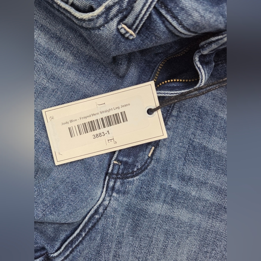 New Judy Blue High Waist Straight Leg Jeans Size 1/25 Distressed Raw Hem - Picture 5 of 11